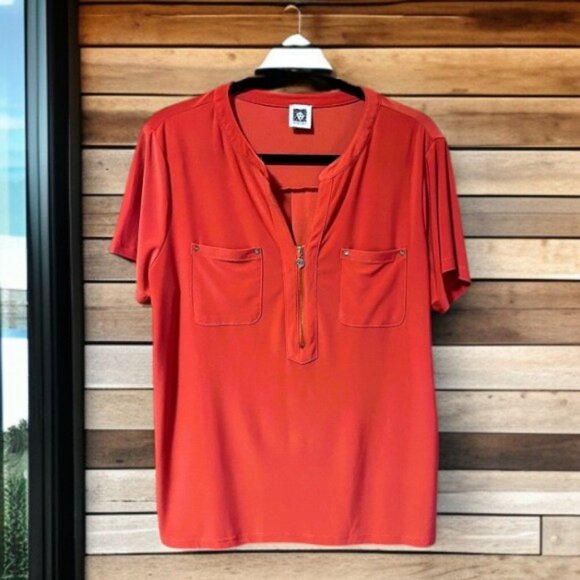 Sz XL Burnt Orange Anne Klein Short Sleeve Flowy Elegant Top Nearly New EUC - Picture 1 of 9